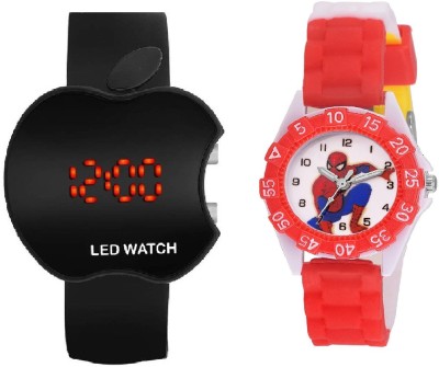 COSMIC BLACK APPLE LED BOYS WATCH WITH DESINGER AND FANCY SPIDER-MAN CARTOON PRINTED ON TINNY DIAL KIDS & CHILDREN Watch  - For Boys & Girls   Watches  (COSMIC)