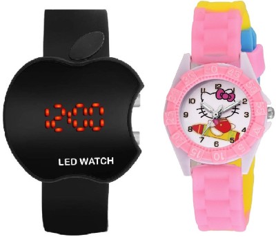 COSMIC BLACK APPLE LED BOYS WATCH WITH DESINGER AND FANCY KITTY CARTOON PRINTED ON TINNY DIAL KIDS & CHILDREN Watch  - For Boys & Girls   Watches  (COSMIC)