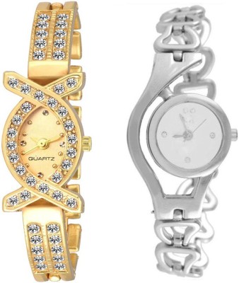 keepkart Golden Studed Diamond X watch With Silver Glory Chain Women Watch Watch  - For Girls   Watches  (Keepkart)