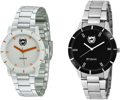 OM Collection Analog Round Shapped Black and White Case and Dial with Stainless Steel Girls and Women Colored watch combo|(Set of 2 Pcs) Watch--omwt74 … omwt-74 Watch  - For Girls   Watches  (OM Collection)