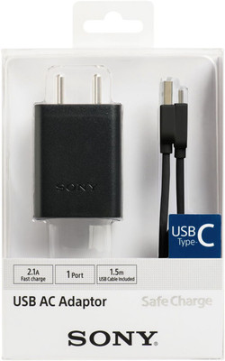 SONY CP-AD2A/BCACIN5 2.1A Adapter with 1.5m USB-A to USB-C Cable Fast 2.1 A Mobile Charger with Detachable Cable(Black, Cable Included)