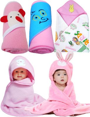 

BRANDONN Abstract  Hooded Baby Blanket(Polyester, BABY PINK