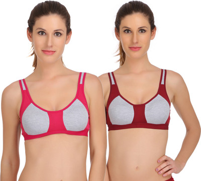 FIMS Cotton Lycra Sports Bra Women Sports Non Padded Bra(Maroon, Pink)