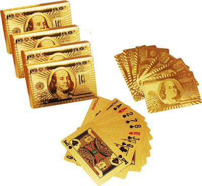 

Care Case Set Of 4-24 K Gold Foil Plated Good Quality Waterproof USD 100 Dollar Poker Playing Cards(Gold)