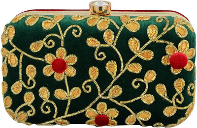 

Tooba Handicraft Party Green Clutch