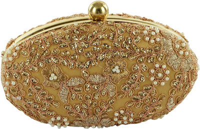 

Tooba Handicraft Party Gold Clutch
