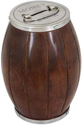 

CraftOnline barrel shape wooden money box Coin Bank(Brown)