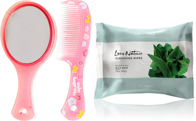 

Oriflame Sweden Love Nature Cleansing Wipes Tea Tree 25 pcs (31078) With Mirror Comb Set(Set of 3)
