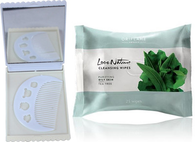 

Oriflame Sweden Love Nature Cleansing Wipes Tea Tree 25 pcs (31078) With Comb Mirror Set(Set of 3)