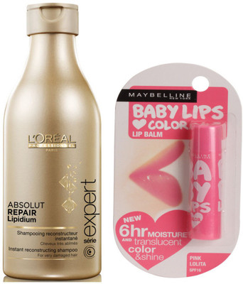 

L'Oreal Absolute Lipidium Shampoo and Pink Baby Lips Free (Set of 2)(Set of 2)