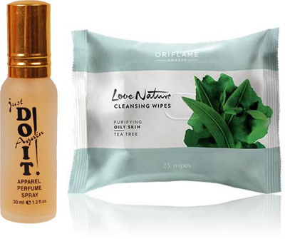 

Oriflame Sweden Love Nature Cleansing Wipes Tea Tree 25 pcs (31078) With Just Doit Parfume 30ml(Set of 2)