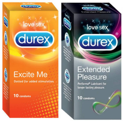 Durex Love Sex | Extended Pleasure & Excite ME Combo | Discreet Packing Condom(Set of 2, 20S) available at flipkart for Rs.319
