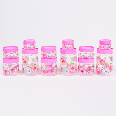 GPET Print Magic Container - Pack of 12 - 50ml (3 pcs), 150 ml (3 pcs), 250 ml (3 pcs), 450 ml (3 pcs) - 450 ml, 250 ml, 150 ml, 50 ml Plastic Grocery Container(Pack of 12, Pink)