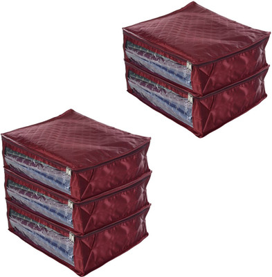 

Indi Bargain Satin Designer Side Open Saree Cover Set Set of 5(Maroon)