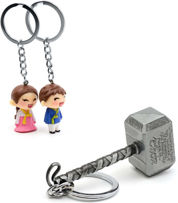 

Three Shades Thor Hammer Marvel Avengers Superhero Silver Design Key Chain & Desi Couple Keychain (Bike & Car) Key Chain