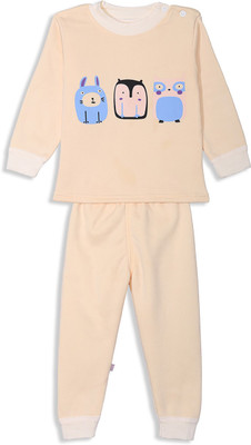 Camey Kids Nightwear Boys & Girls Printed Fleece(Beige Pack of 1)