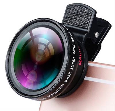 iBubble 0.45X Professional (Crafted with aluminum alloy) HD Camera Lens Kit 2 in 1 Wide Angle Lens Clip On Phone Lens for iPhone or Android Mobile Phone Lens