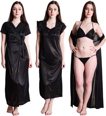 SENSLIFE Women Nighty(Black)