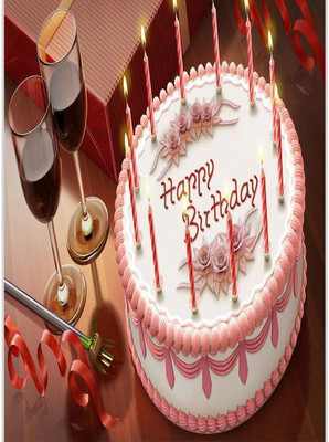 

Happy Birth Day Cake With Wine POSTER PRINT ON 13X19 INCHES Paper Print(19 inch X 13 inch, Rolled)