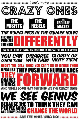 

Here's To The Crazy Ones Steve Jobs Quote Poster (White) POSTER PRINT ON 13X19 INCHES Paper Print(19 inch X 13 inch, Rolled)