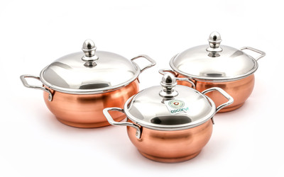 Coconut Minar Copper With Stainless Steel Lid Handi 1 L with Lid(Copper, Stainless Steel), Silver