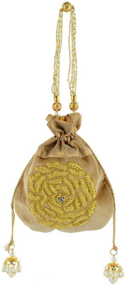 

Tooba Handicraft Tooba Handicraft Party Wear Hand Embroidered Box Clutch Bag Purse Potli For Bridal, Casual, Party , Wedding Potli(Gold)