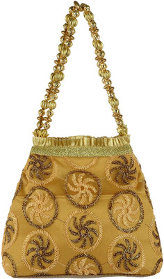 

Tooba Handicraft Tooba Handicraft Party Wear Hand Embroidered Box Clutch Bag Purse Potli For Bridal, Casual, Party , Wedding Potli(Gold)