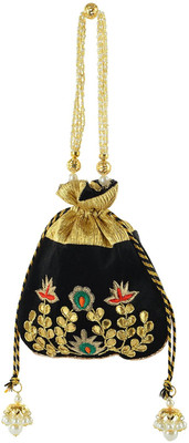

Tooba Handicraft Tooba Handicraft Party Wear Hand Embroidered Box Clutch Bag Purse Potli For Bridal, Casual, Party , Wedding Potli(Black)