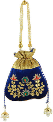 

Tooba Handicraft Tooba Handicraft Party Wear Hand Embroidered Box Clutch Bag Purse Potli For Bridal, Casual, Party , Wedding Potli(Blue)
