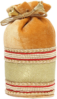 

Bagaholics Ethnic Clutch Velvet Potli Batwa Pouch Bag with Metal Beadwork Gift for Women Potli(Gold)