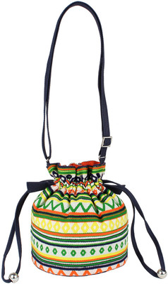 

Tash Creations Sling Bag Potli(Green, Yellow)