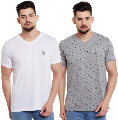 VIMAL JONNEY Solid Men V Neck White, Grey T-Shirt