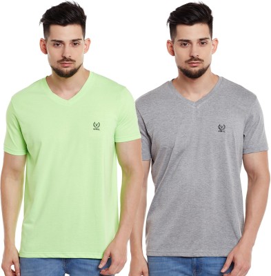 VIMAL JONNEY Self Design Men V Neck Grey, Light Green T-Shirt