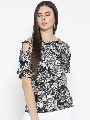 Style Quotient Casual Cold Shoulder Printed Women White, Black Top