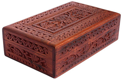 

WoodCart H@ndmade Jewellery Box for Women Wooden Jewel Organizer Hand Carved with Mugal Carvings - 8 Inches Makeup, Jewellery & other Utility Vanity Box(Brown)