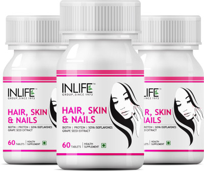 

Inlife Hair Skin and Nails with Biotin 10000mcg, 180 Tablets (3-Pack)(60 No)