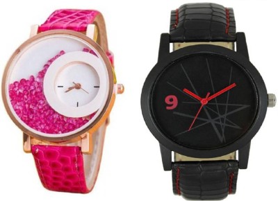 PEPPER STYLE Attractive Stylish 2 Combo Pink Mxre & Lorem Genium Black Leather Strap Girls & Boys Analog Watch STYLE 079 STYLE 087 Hybrid Watch  - For Men & Women   Watches  (PEPPER STYLE)