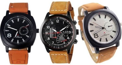 Piu collection PC_Stylish Sporty Look Pack of Three Brown Leather Watch for Men Watch  - For Men   Watches  (piu collection)