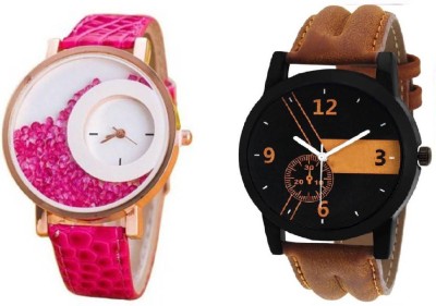 PEPPER STYLE Attractive Stylish 2 Combo Pink Mxre & Lorem Genium Brown Leather Strap Girls & Boys Analog Watch STYLE 079 STYLE 085 Hybrid Watch  - For Men & Women   Watches  (PEPPER STYLE)