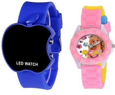 COSMIC BLUE APPLE LED BOYS WATCH WITH DESINGER AND FANCY BARBIE CARTOON PRINTED ON TINNY DIAL KIDS & CHILDREN Watch  - For Boys & Girls   Watches  (COSMIC)