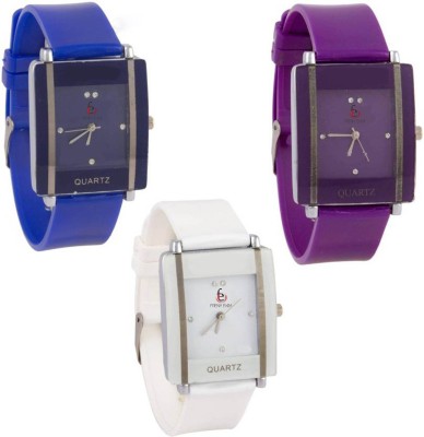 Freny Exim Beautiful And Fancy Square Shape Blue Purple And White Dial Soft Belt Trendy Watch  - For Girls   Watches  (Freny Exim)