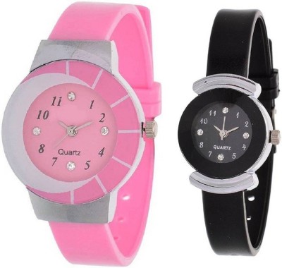 Ismart Pink Print and Black 42 combo girls watches Watch  - For Girls   Watches  (Ismart)