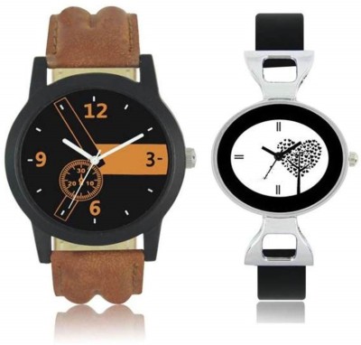 FASHION POOL LOREM MEN'S STUNNING ROUND DIAL BLACK & ORANGE STYLISH DIAL GRAPHICS WITH OVAL DIAL VALENTIME BROKEN HEART BLACK COLOR DIAL GRAPHICS WATCHES MARK COUPLE COMBO WATCH BROWN LEATHER BELT WITH BLACK SLIM PU BELT WATCH FOR PROFESSIONAL & CASUAL WEAR WATCH FOR FESTIVAL COLLECTION Watch  - For   Watches  (FASHION POOL)