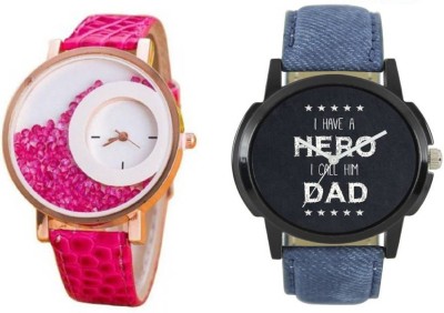 PEPPER STYLE Attractive Stylish 2 Combo Pink Mxre & Lorem Genium Blue Leather Strap Girls & Boys Analog Watch STYLE 079 STYLE 086 Hybrid Watch  - For Men & Women   Watches  (PEPPER STYLE)