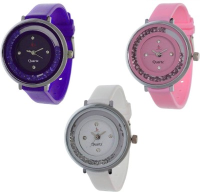 Freny Exim Combo Of 3 White Purple And Pink Colour Movable Diamonds In Dial Beautiful And Trendy Watch  - For Girls   Watches  (Freny Exim)