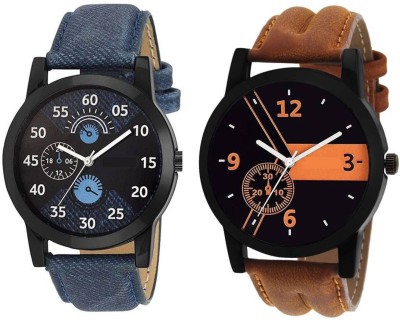 LEBENSZEIT New Arrival Stylish Fashionable Set Of Two Leather Watch For Men Club Watch  - For Boys   Watches  (LEBENSZEIT)