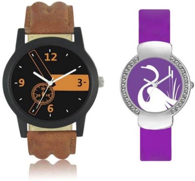 FASHION POOL LOREM MEN'S MOST STYLISH ROUND DIAL BLACK & ORANGE WATCH COUPLE COMBO WITH WOMENS ROUND DIAL MOST STYLISH SWAN DIAL GRAPHICS ON PURPLE COLOR ULTIMATE COMBO OF COOL BROWN COLOR LEATHER BELT WITH PURPLE COLOR RUBBER BELT WATCH FOR PROFESSIONAL & CASUAL WEAR WATCH FOR FESTIVAL SPECIAL Watc   Watches  (FASHION POOL)