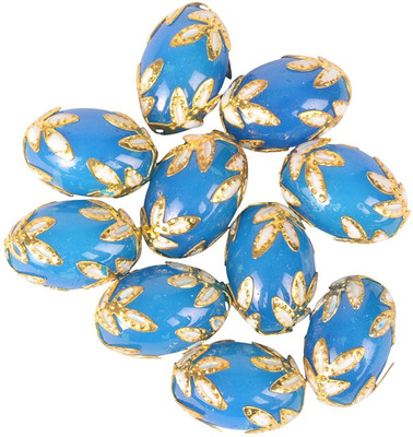 

GOELX Meenakari Designer Oval Blue Beads for Jewellery Making & Decorating . Pack of 5