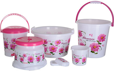 

rudraent MODWELL Plastic Bath Set, 6 Pieces, Pink 22 L Plastic Bucket(Pink)