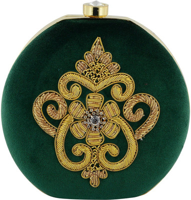 

Tooba Handicraft Party Green Clutch
